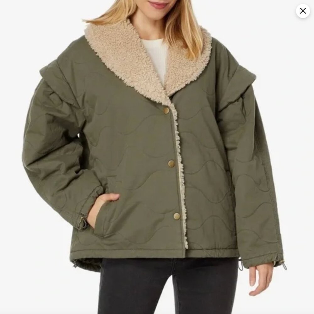 LUCKY BRAND - Olive Teddy Jacket with Sherpa Collar